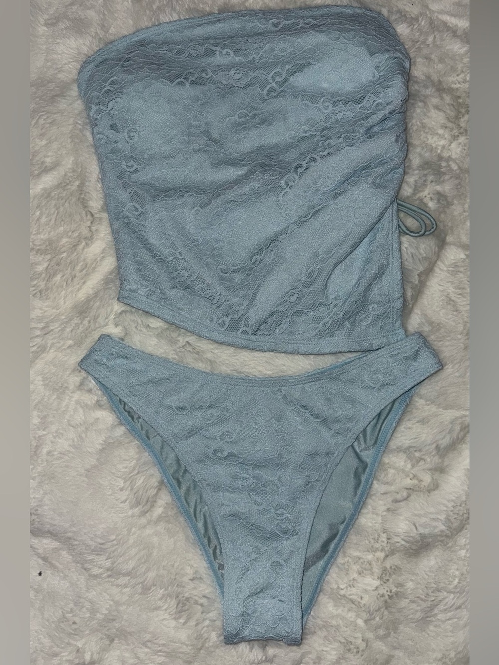 Samiol- Light Blue Lace Bandeau Tankini Bikini Set